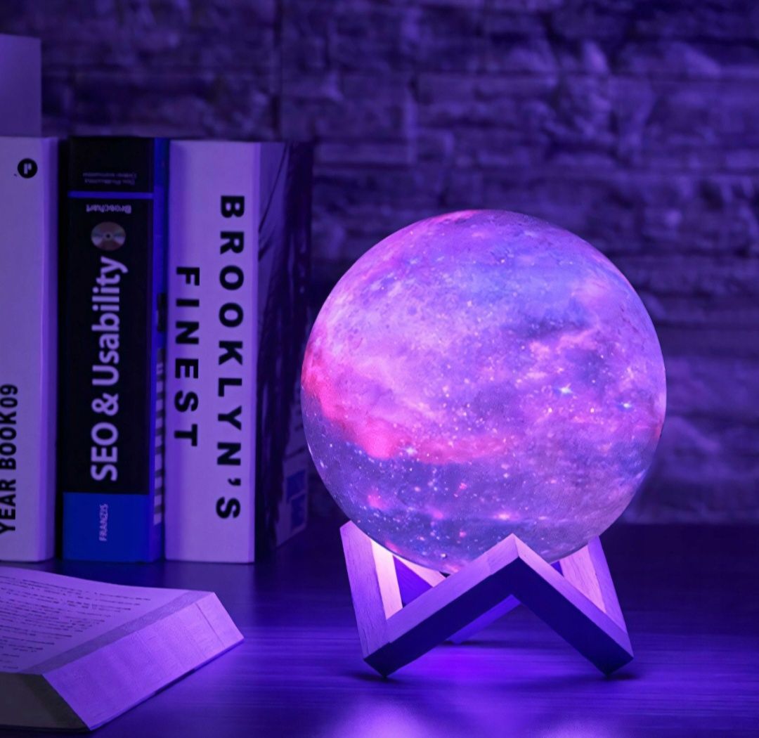 Lampka Księżyc 3D 14 cm – 16 kolorów, RGB LED, pilot, dotykowa, dekora