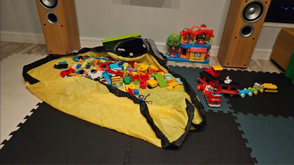 Duży Szary Kosz na Zabawki z Matą Organizer na Klocki Wodoodporny