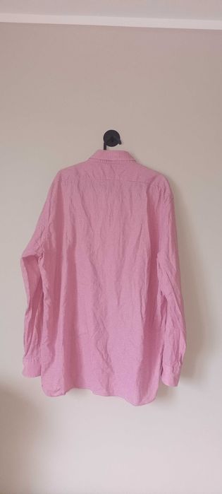 Casualowa koszula w drobną kratkę z długim rękawem XL bawełna różowa