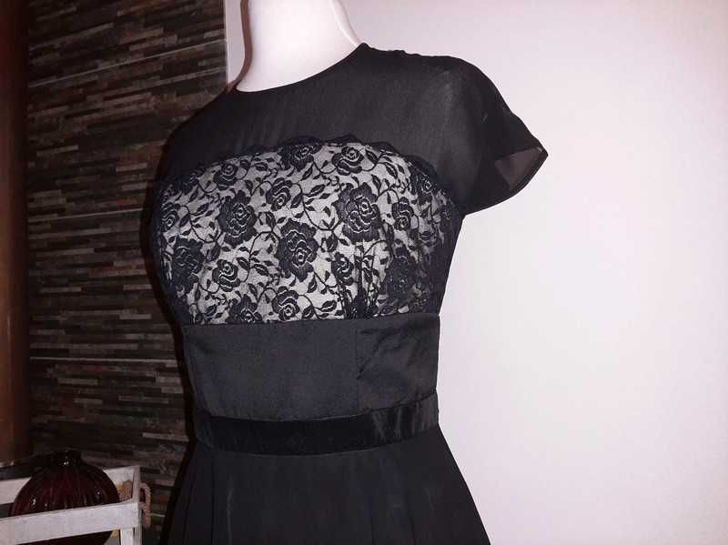 Vestido Preto e Bege Cerimonia