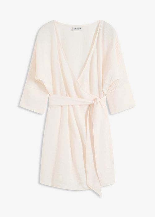 B.P.C sukienka ecru z efektem założenia kopertowego 38.