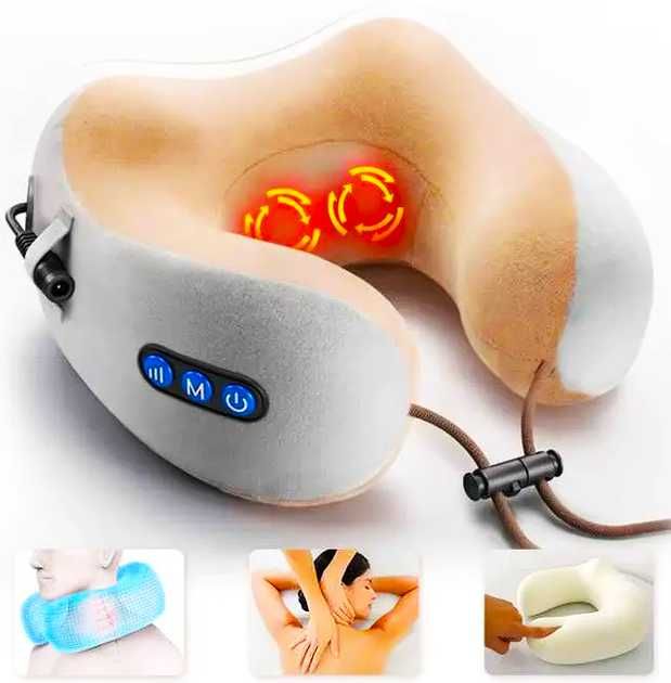 Масажна подушка для шиї з підігрівом USB, дорожня U-подушка