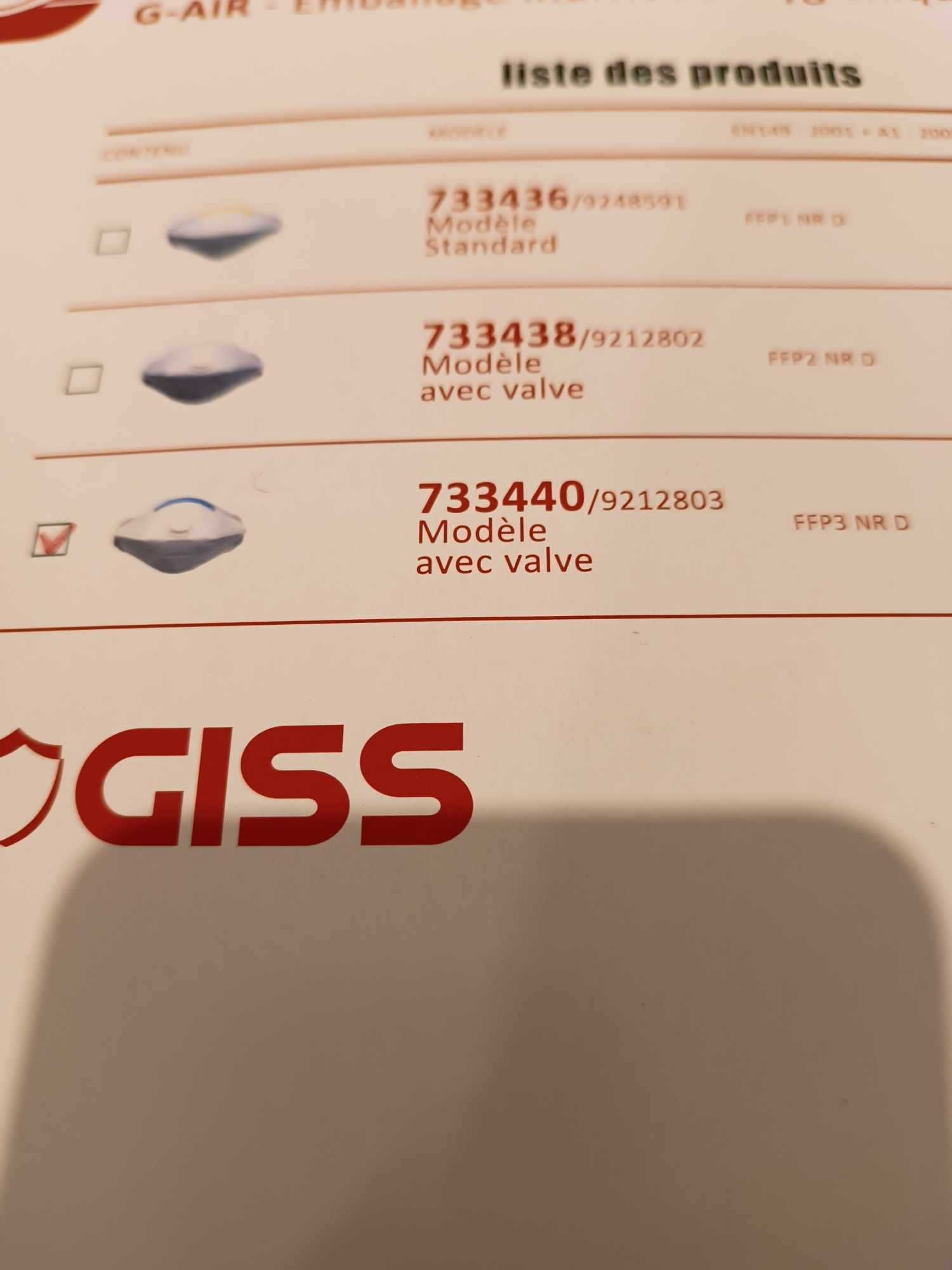 Maseczki jednorazowe z zaworkiem Giss 733440 FFP3 20szt.