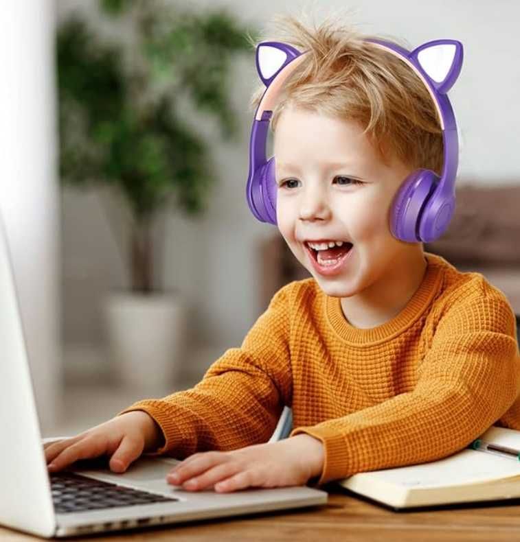 Słuchawki bezprzewodowe dla dzieci nauszne kocie uszy rgb