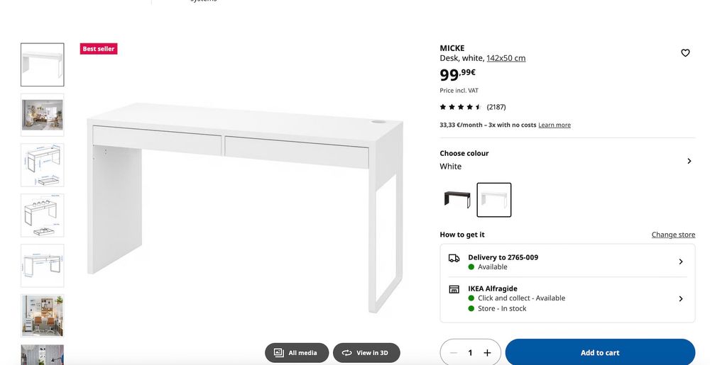 Secretária branca IKEA Micke 142x50cm