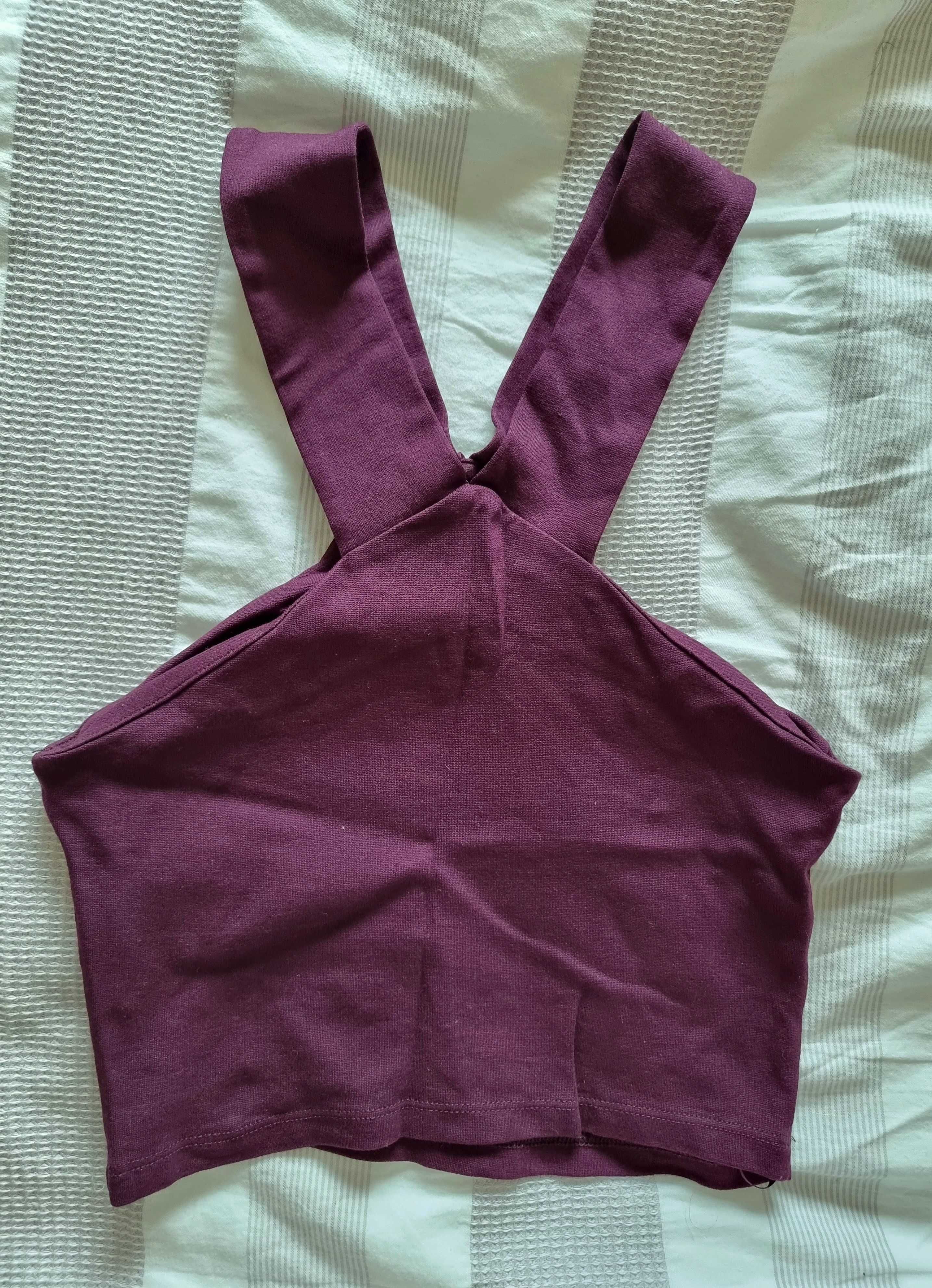 Crop top bordeaux escuro Pull & Bear, tamanho S