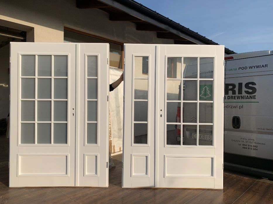 Drzwi drewniane wewnętrzne dwuskrzydłowe białe FRANCUSKIE KRIS