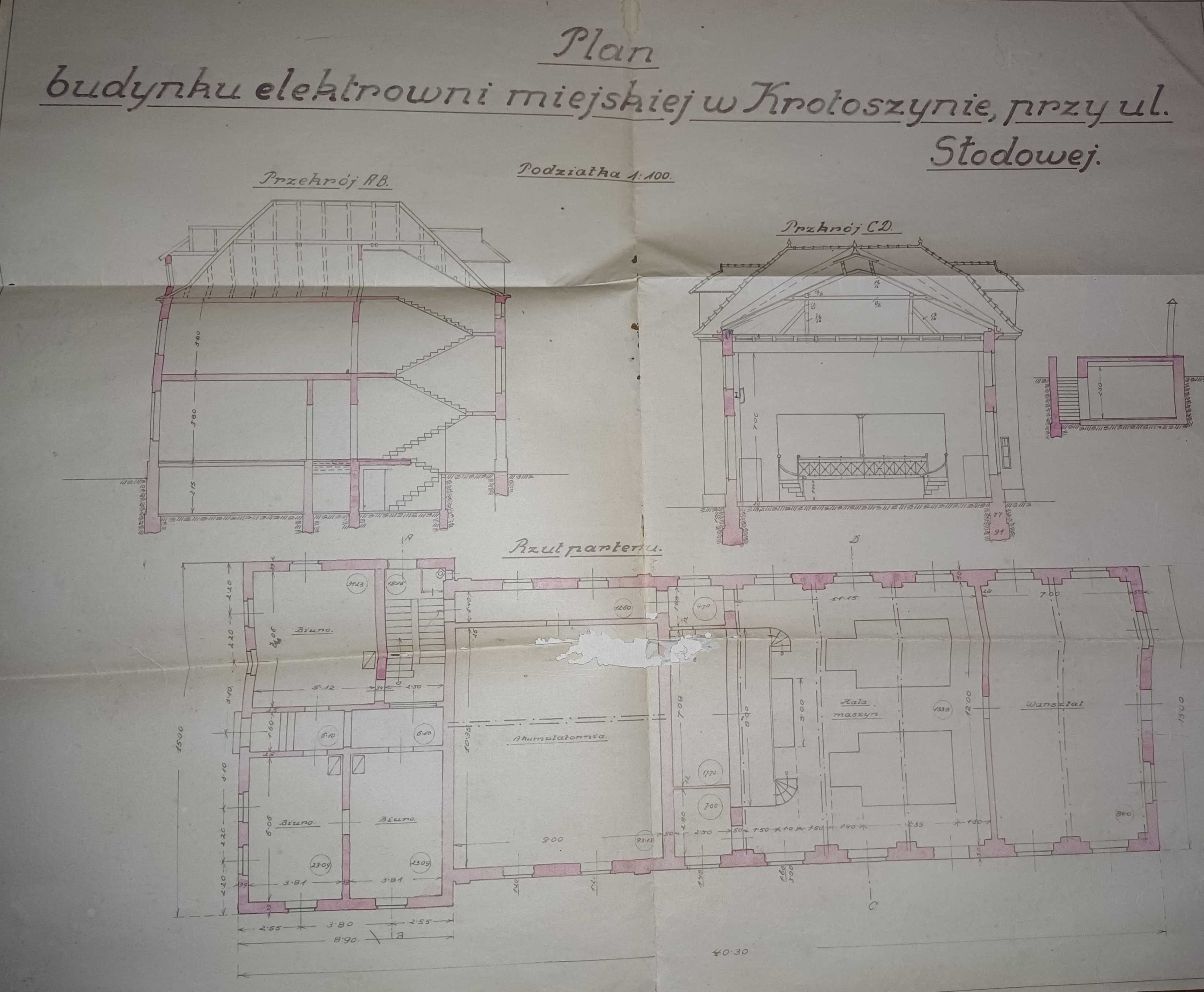 Unikatowe plany przedwojennego budynku elektrowni w Krotoszynie