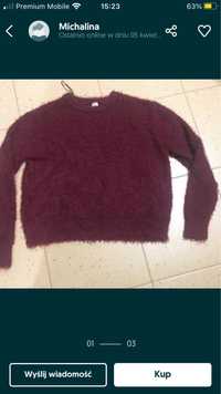 H&M krótki burgudnowy sweterek,puchaty