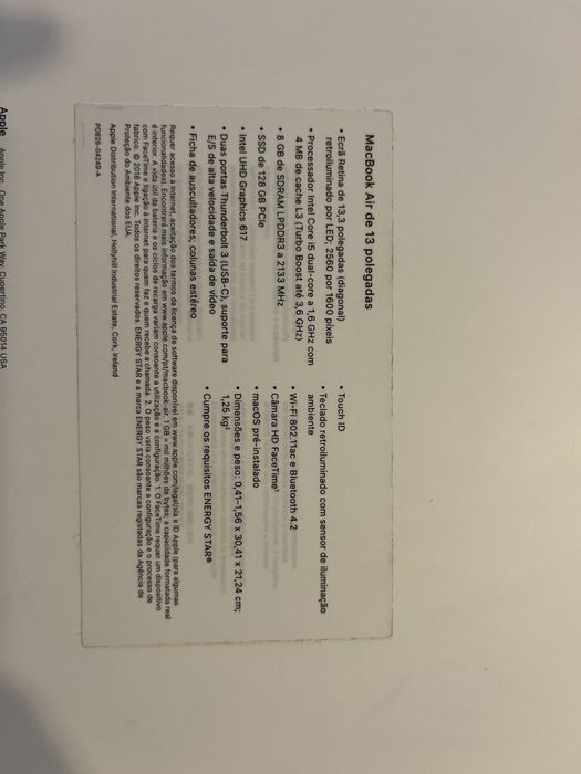 Computador Macbook Air 13 polegadas  8GB SSD 128Gb