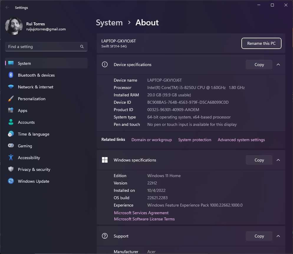 Portátil ACER Swift 3 14" (256gb SSD - 20GB RAM)