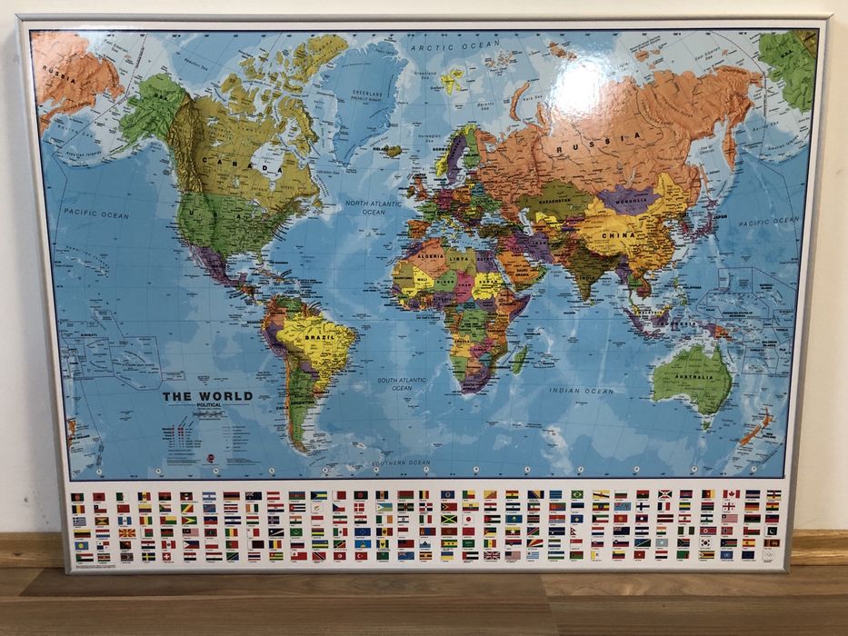 Mapa świata w aluminiowej oprawie - wersja angielska