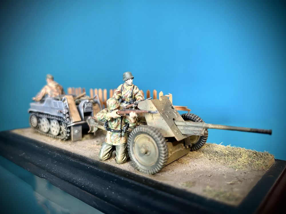 Diorama 1:35 Kettenkrad, armata PaK, model figurki, 2 wojna
