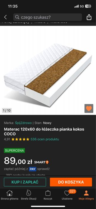 Materac kokos 120x60
