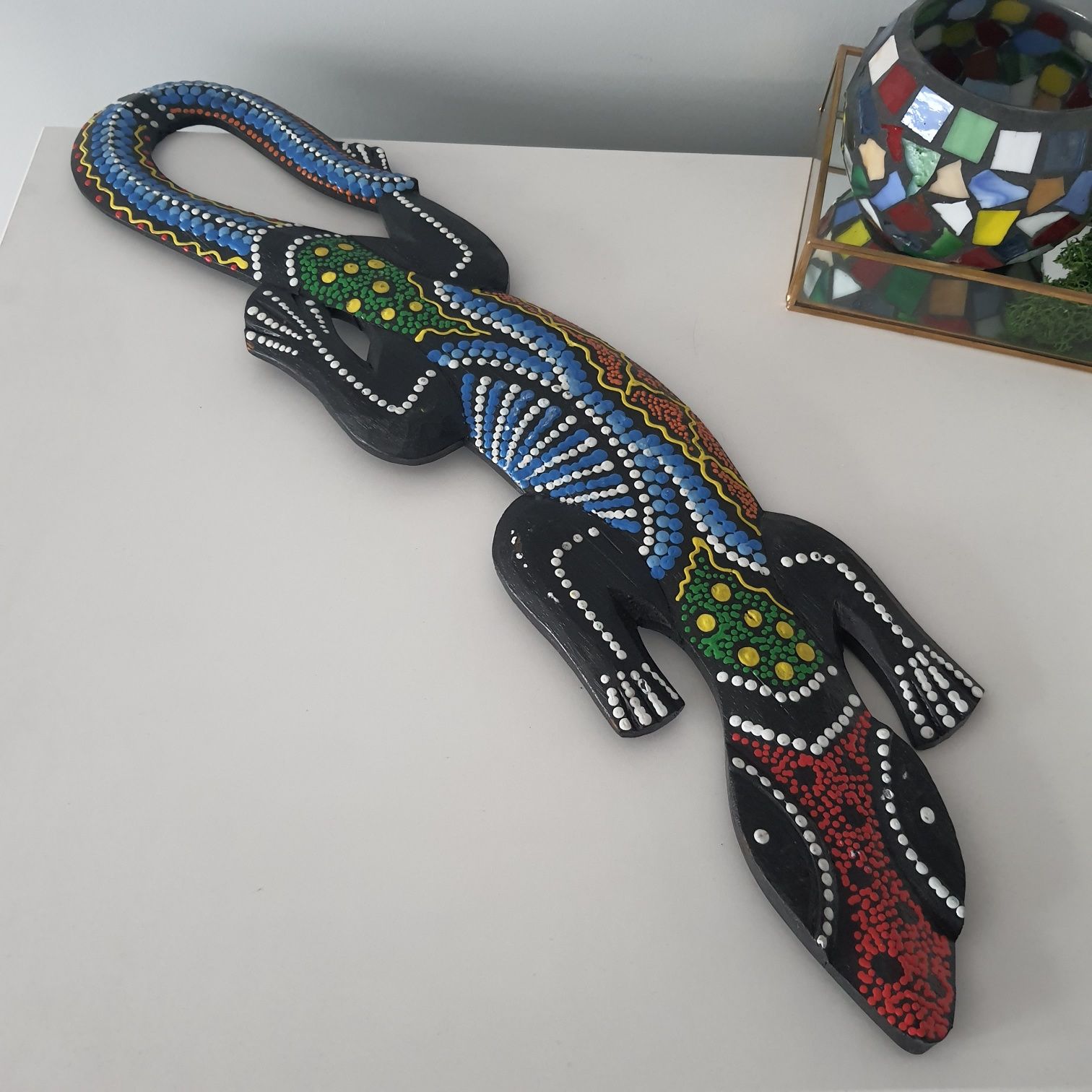 Jaszczurka 50 cm salamandra gekon figurka drewniana Hiszpania NOWA