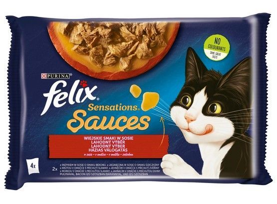 Karma dla kota Felix - Wiejskie Smaki Indyk i Jagnięcina w sosie 4x85g