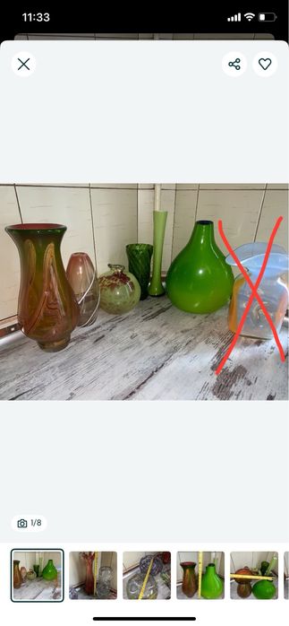 Ваза богемия гутное  цветное стекло