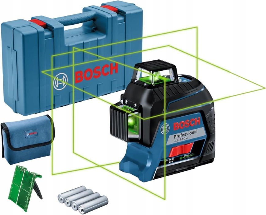 Bosch GLL 3-80 G - Zielony Laser Liniowy Krzyżowy Walizka