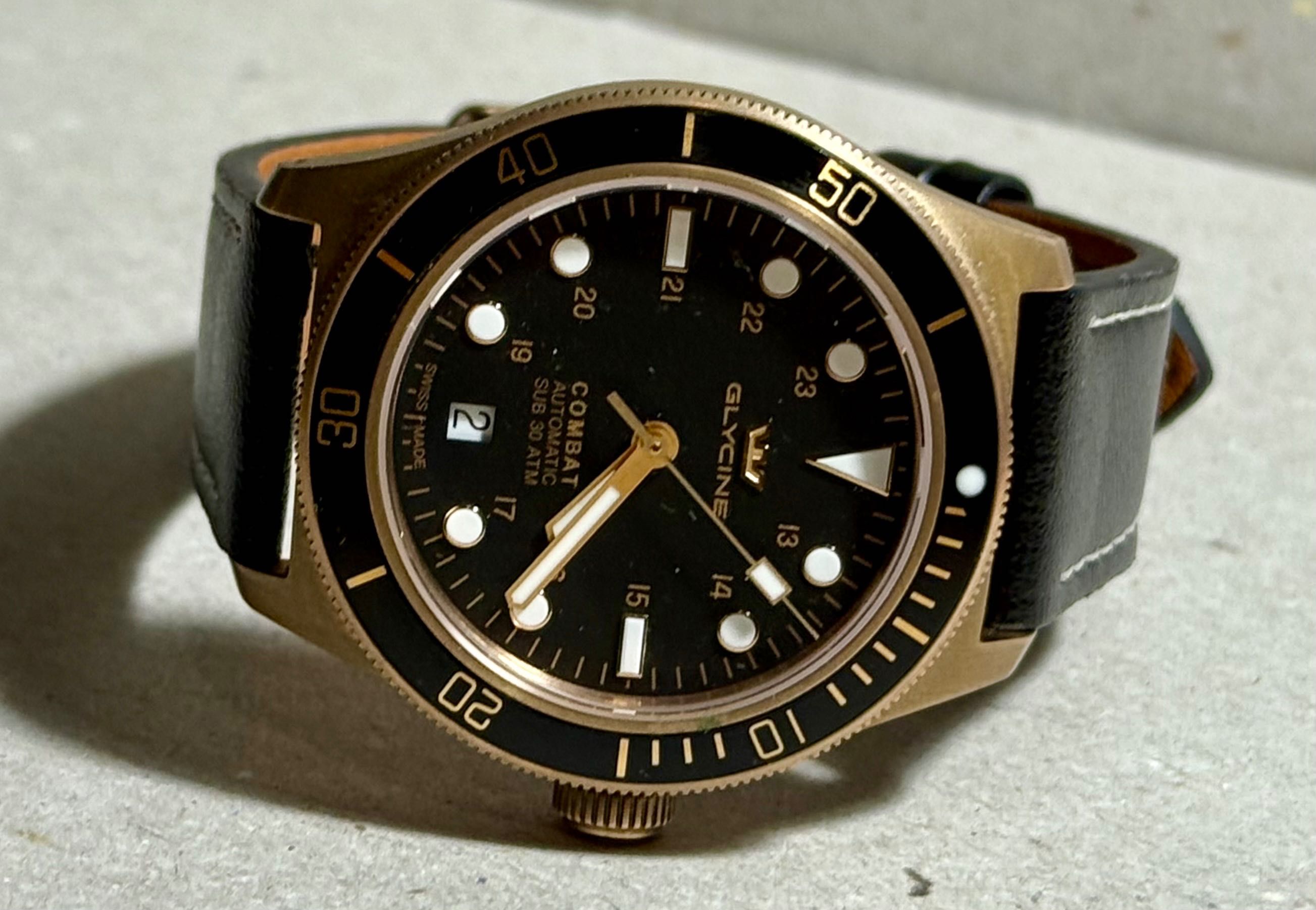 zegarek automatyczny Glycine Combat Sub 39 Bronze, 8 pasków, WR300, SW