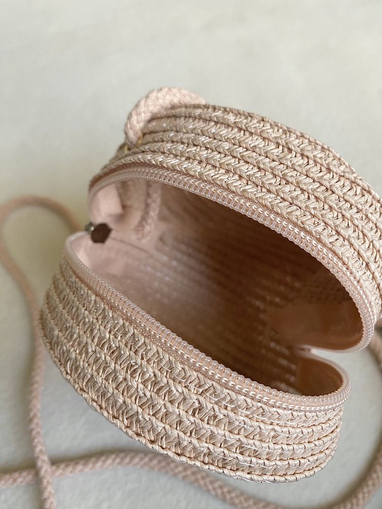 Torebka Mini - Boho Letnia plażowa na ramię - słomiana, Kwiat Róż