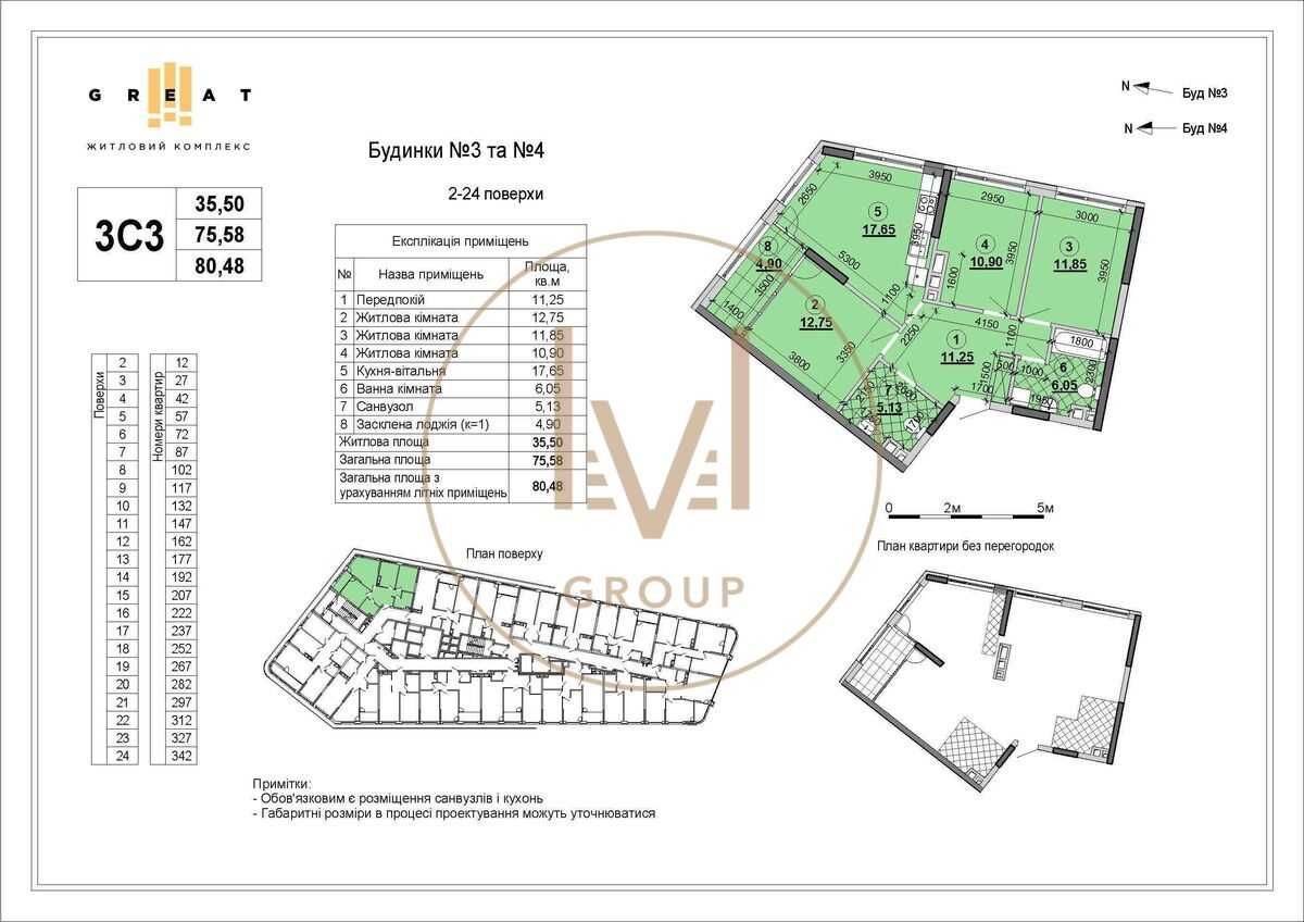 Продаж дизайнерської 3к квартири ЖК Great 80 кв.м, планування 3с3