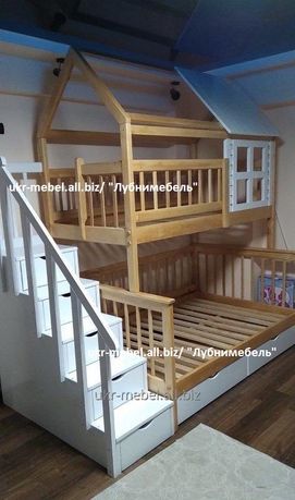 Двухъярусная деревянная кровать Домик плюс, двоповерхове ліжко