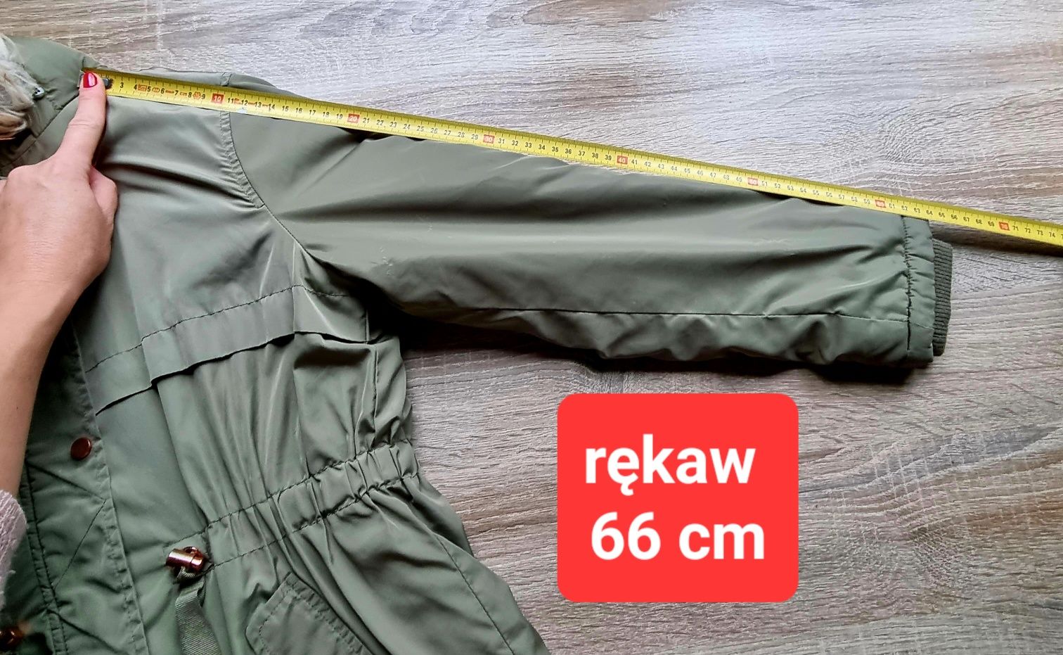 Kurtka zimowa ocieplana kaptur z futerkiem parka khaki