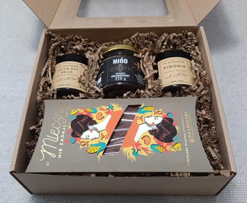 Zestaw Prezentowy 2xŚwieca Sojowa 120+Miód W.220g+CZPK