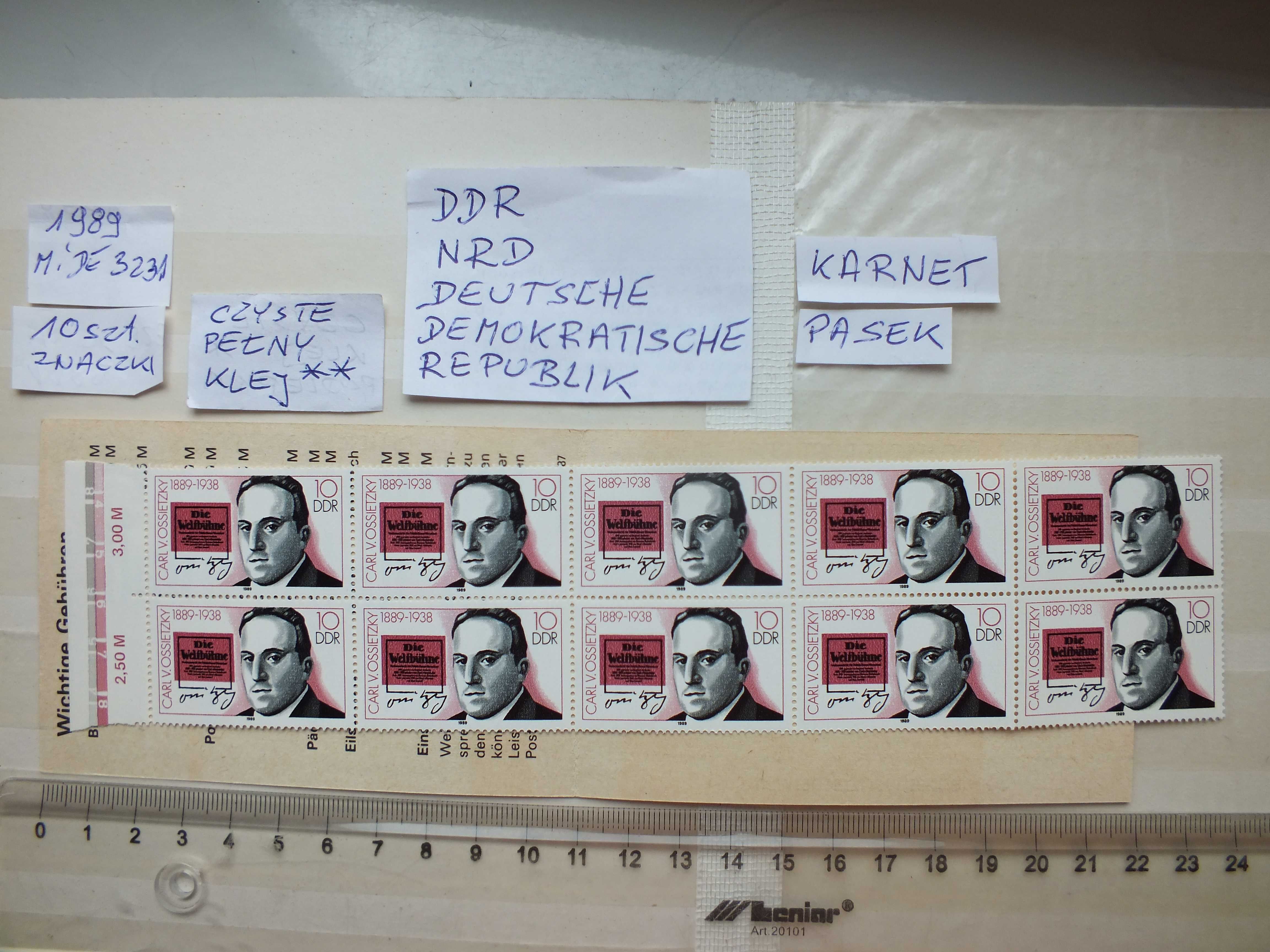 karnet 10szt. pasek znaczki Mi3231  DDR 1989r. Niemcy NRD czyste **