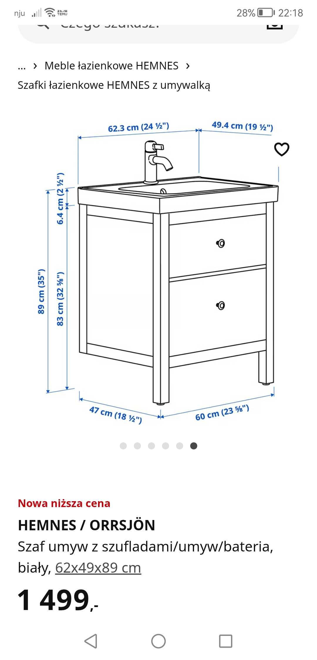 Szafka łazienkowa hemnes Ikea plus umywalka