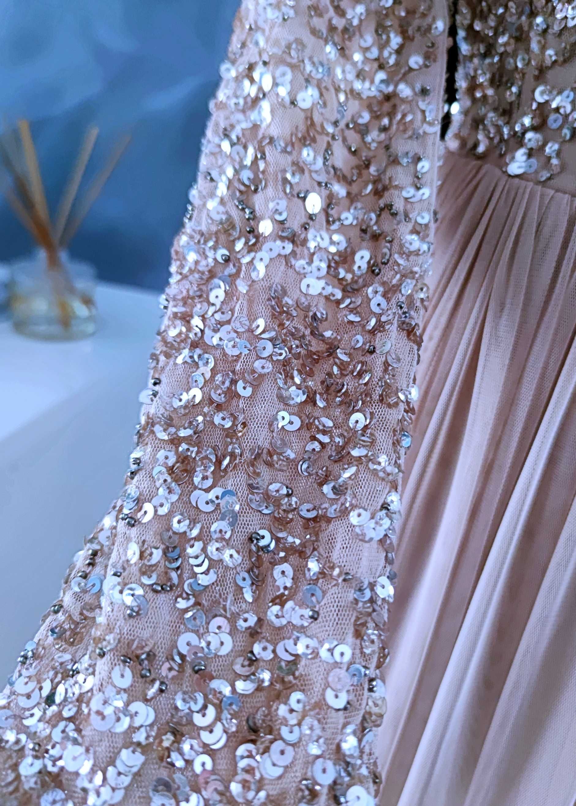 długa tiulowa suknia z cekinami balowa rozmiar xl 42 na bal wesele