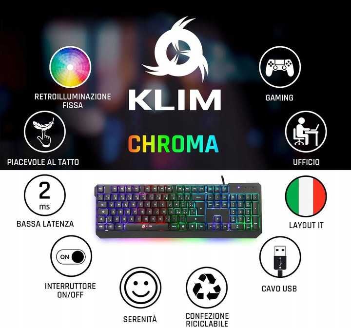 Klawiatura membranowa KLIM RGB na kablu CZARNA QWERTY