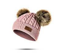 Ciepła zimowa czapka dla dziecka pompony różowa