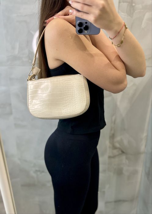 Mała torebka typu baguette skóra krokodyla missguided kremowa