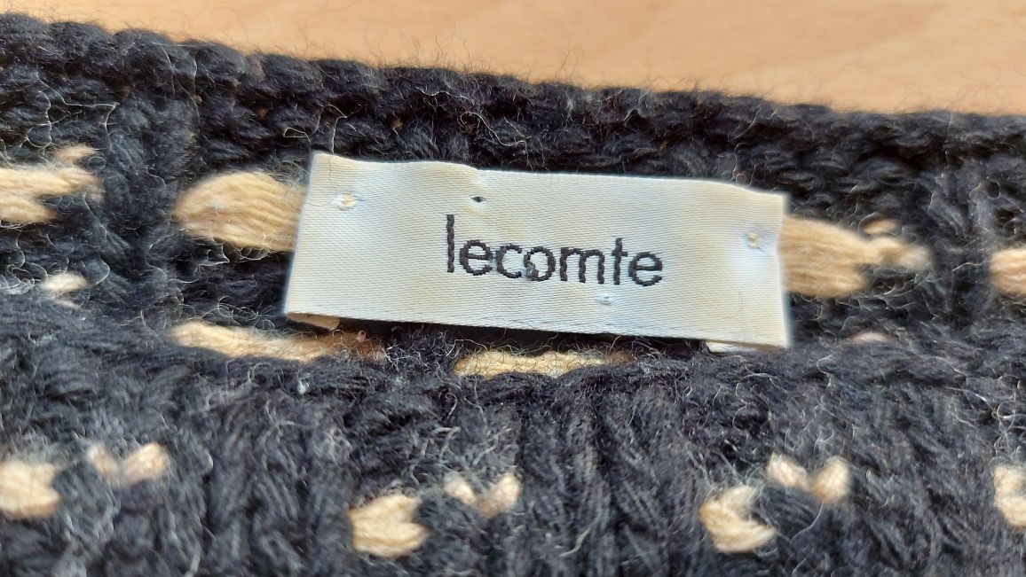 Oryginalny sweter Lecomte 40, czarno-beżowy, wełna merino