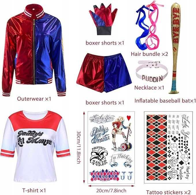 Kostium Przebranie Harley Quinn Dużu zestaw rozmiar  S