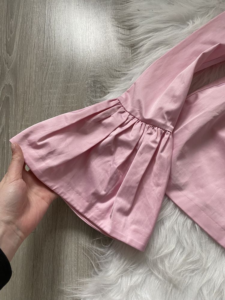 Różowa barbie elegancka bluzka H&M rozkloszowana długi rękaw