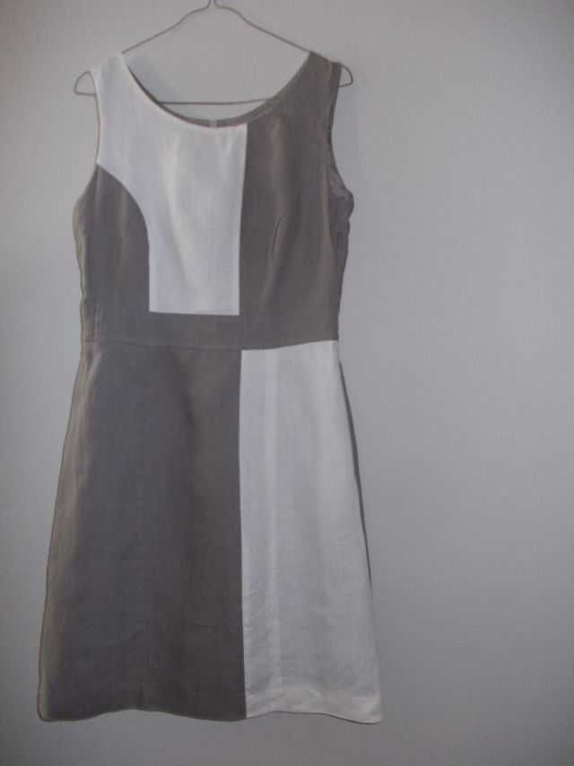 CLAIRE GROUP sukienka biało-szara rozmiar 36 / S 100% LEN