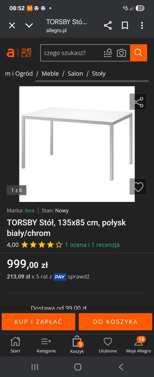 Stół Ikea biały szklany torsby