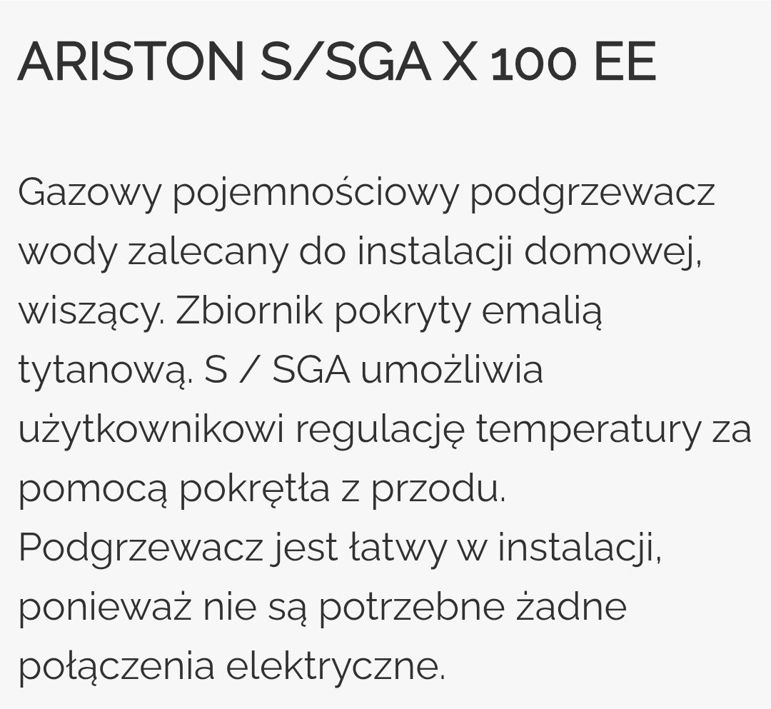 Podgrzewacz gazowy wody S/SGA X 100 EE Ariston