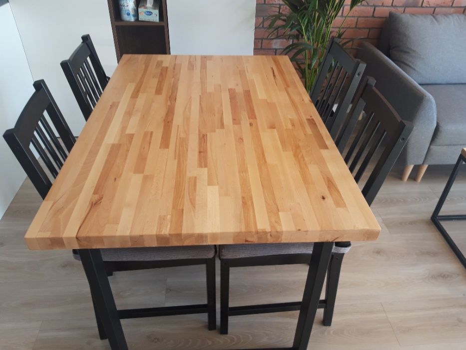 Stół drewniany bukowy 120x80x3 loft metalowe nogi salon