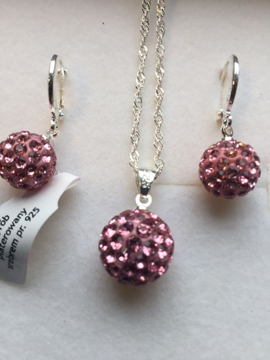 Komplet biżuterii srebrnej platerowanej różowe cyrkonie