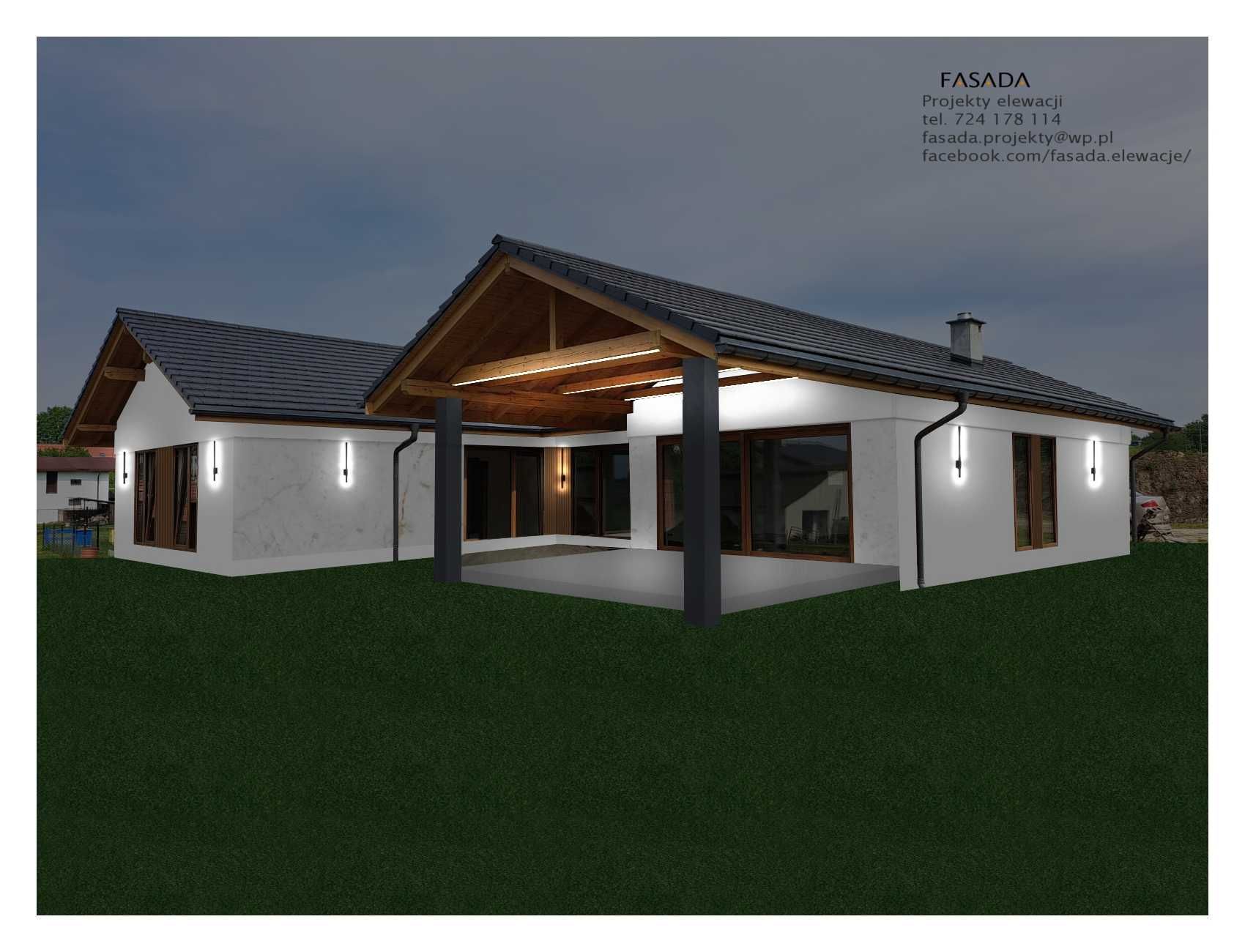 NOWOCZESNY projekt całej elewacji na zdjęciach/model 3D