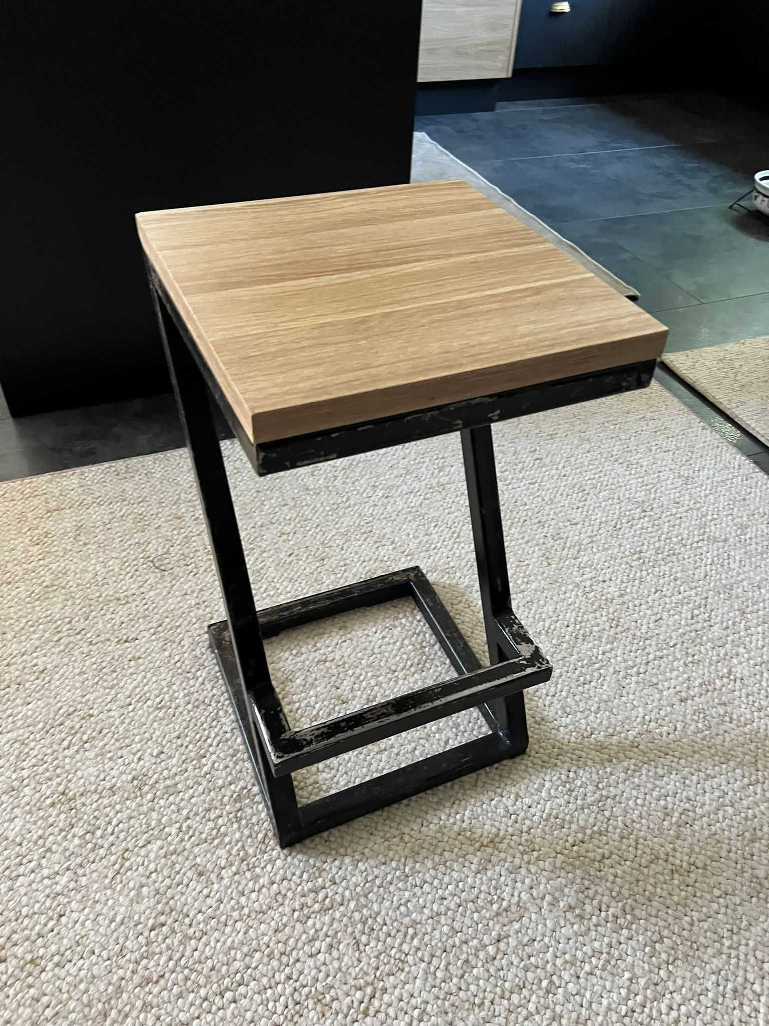 2 × loftowe krzesła barowe, metal + drewno, odbiór Józefosław
