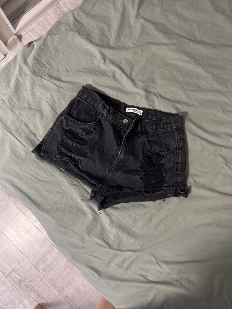 Szorty spodenki jeansowe czarne wycierane 38 pull and brat modne lato
