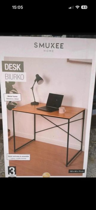 Nowe biurko SMUKEE – metalowy stelaż, 100x60x75 cm (czarne )
