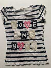 T-shirt h&m love and hope w paski 164cm