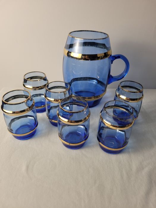 Zestaw 6 szklanek do napojów niebieskie szkło vintage