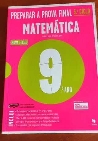 Livro "Preparar a prova final 3°ciclo 9°ano Matemática, Exame de 9°ano