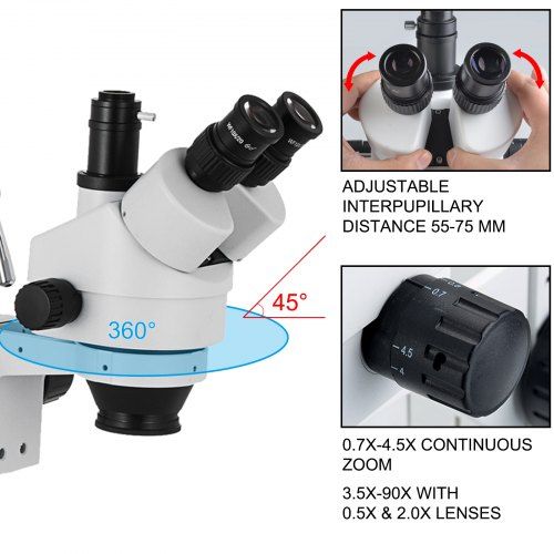 3.5X-90X Simul Focal Trinocular Zoom Microscópio